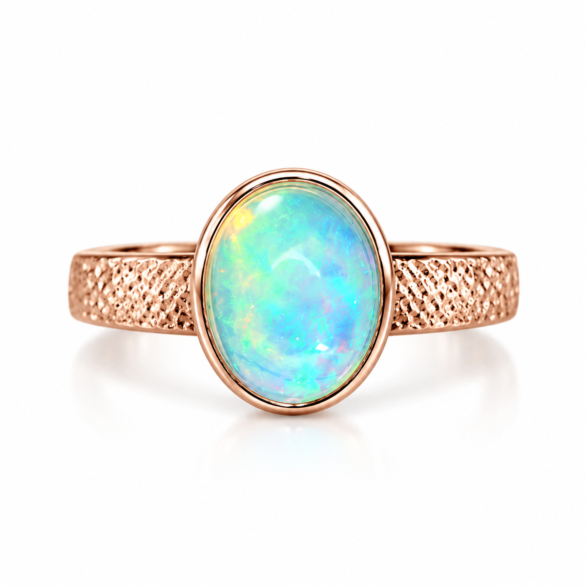Natural Fire Opal Gemstone Ring 7x9mm Bezel Setting