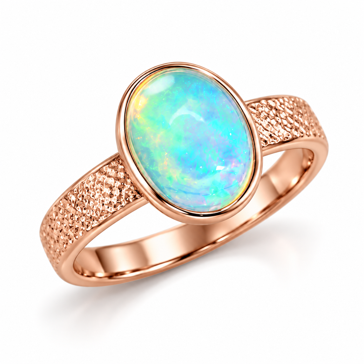 Natural Fire Opal Gemstone Ring 7x9mm Bezel Setting