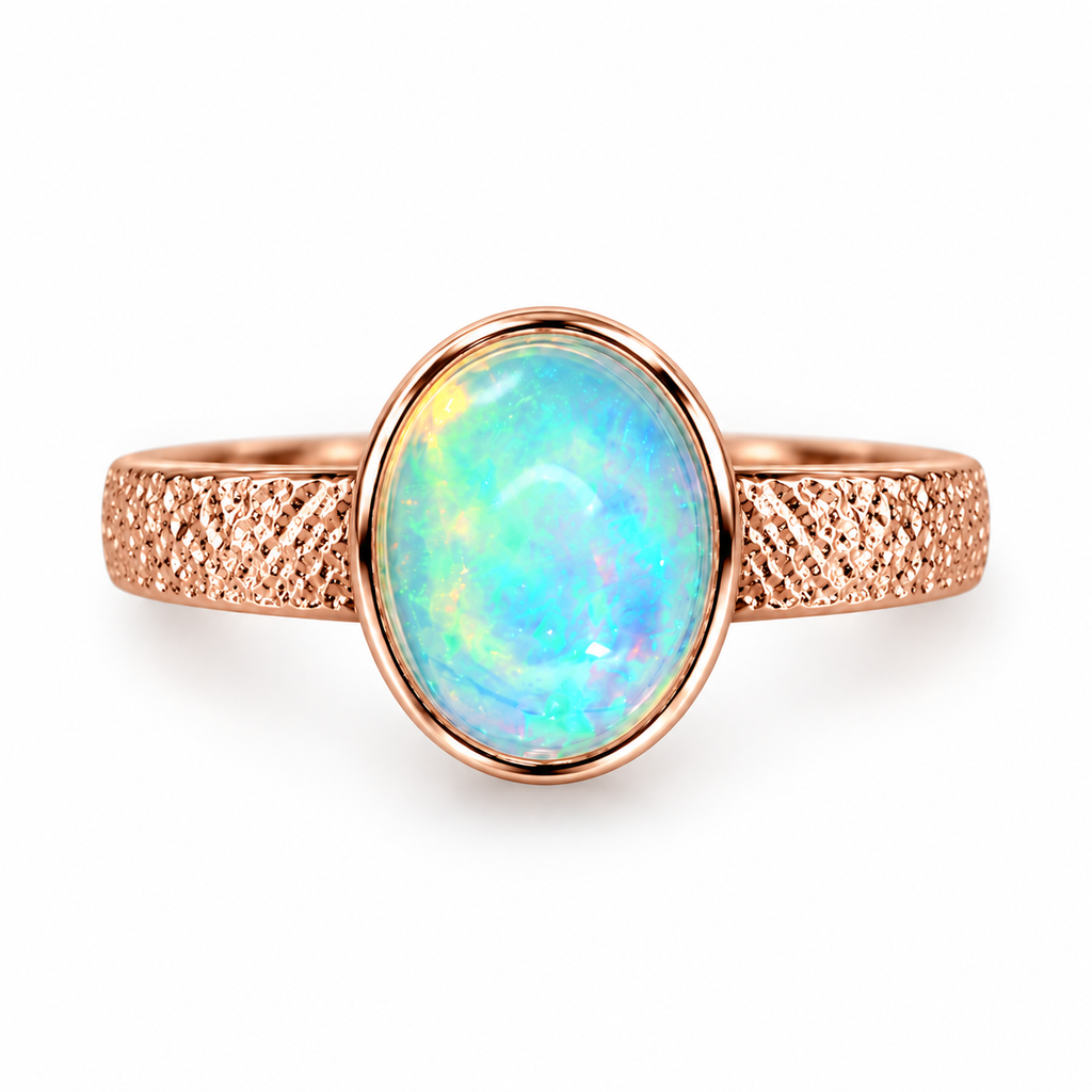 Natural Fire Opal Gemstone Ring 7x9mm Bezel Setting