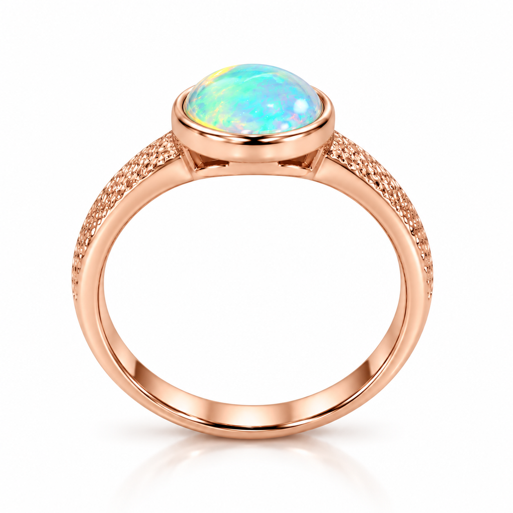 Natural Fire Opal Gemstone Ring 7x9mm Bezel Setting