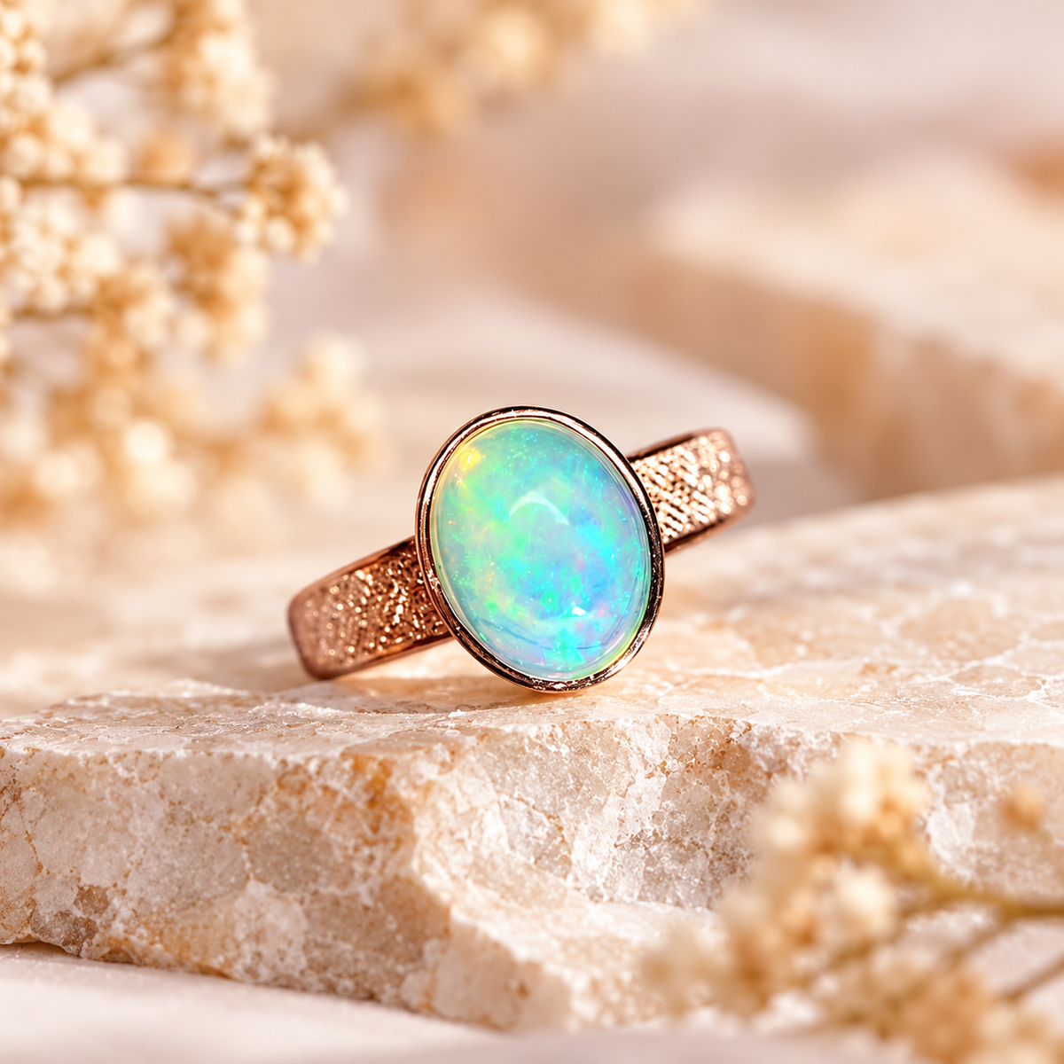 Natural Fire Opal Gemstone Ring 7x9mm Bezel Setting