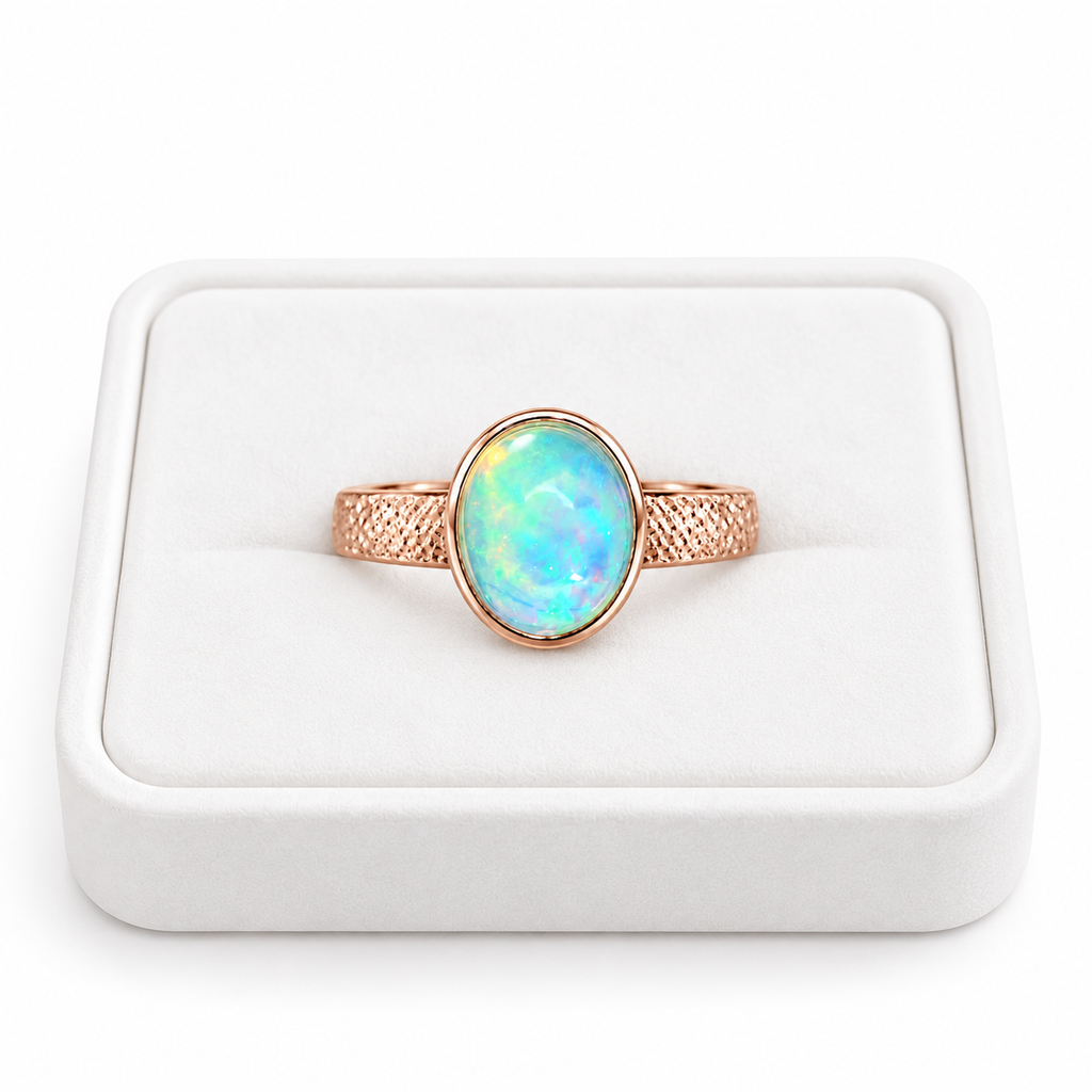 Natural Fire Opal Gemstone Ring 7x9mm Bezel Setting
