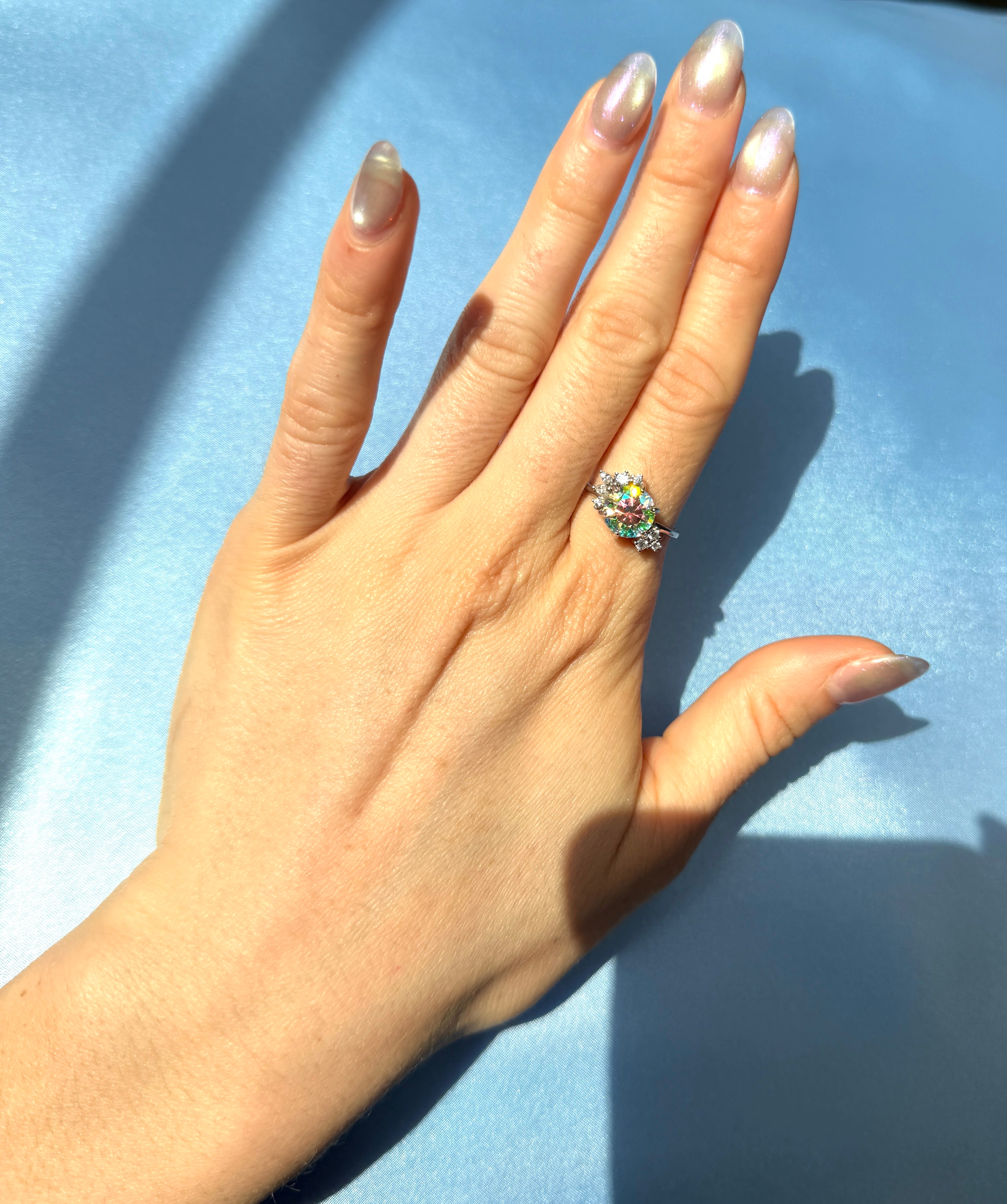 2CT VVS1 Round Brilliant Cut Iridescent Rainbow Moissanite Ring 8mm