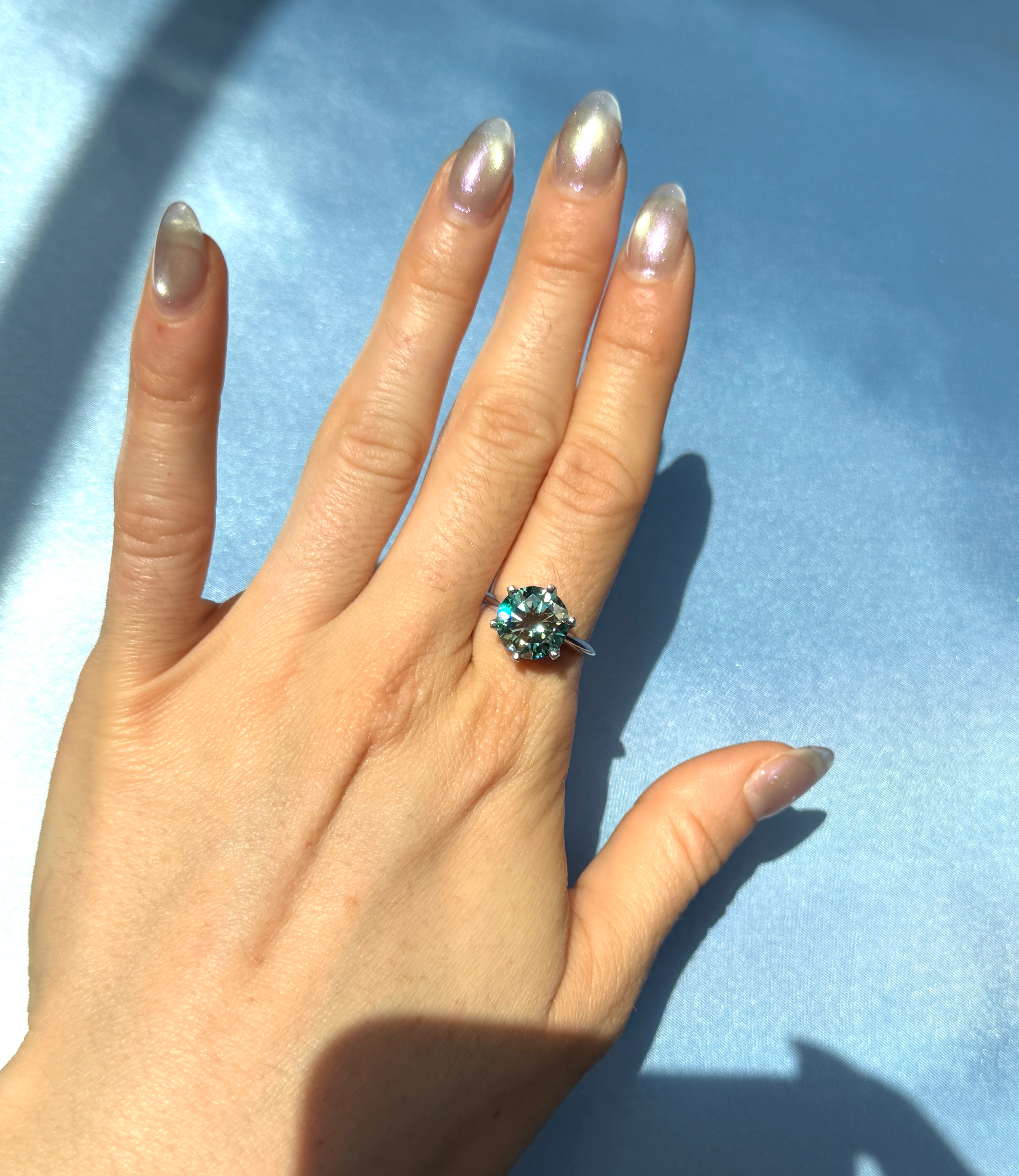 5CT VVS1 Round Brilliant Cut Green Moissanite Ring, Women's Moissanite Ring's