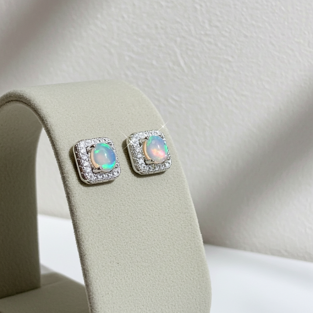 Australian Fire Opal Square Stud Earrings 4x5mm