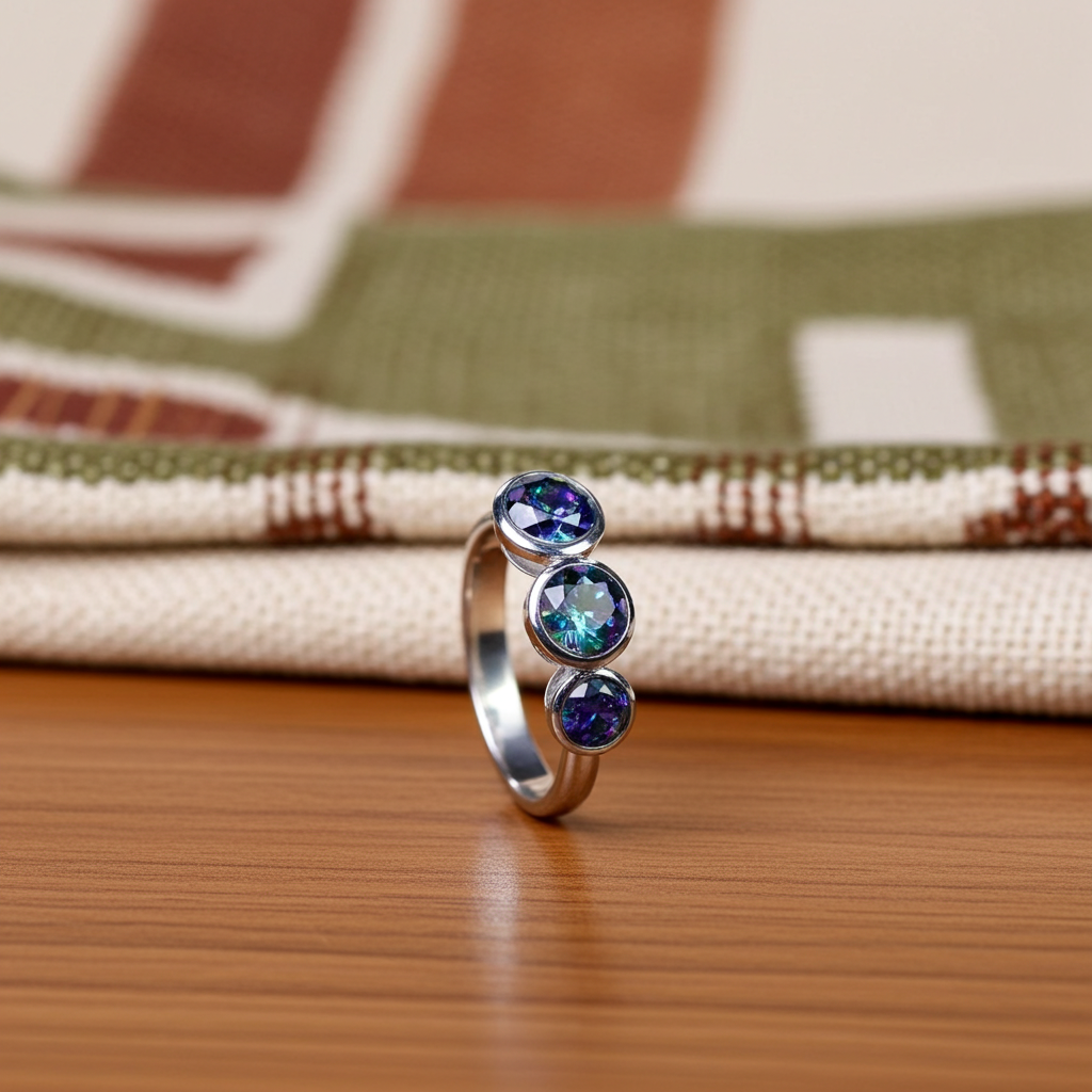 1.5CT VVS1 Round Brilliant Black Rainbow Moissanite Ring 925 Sterling Silver