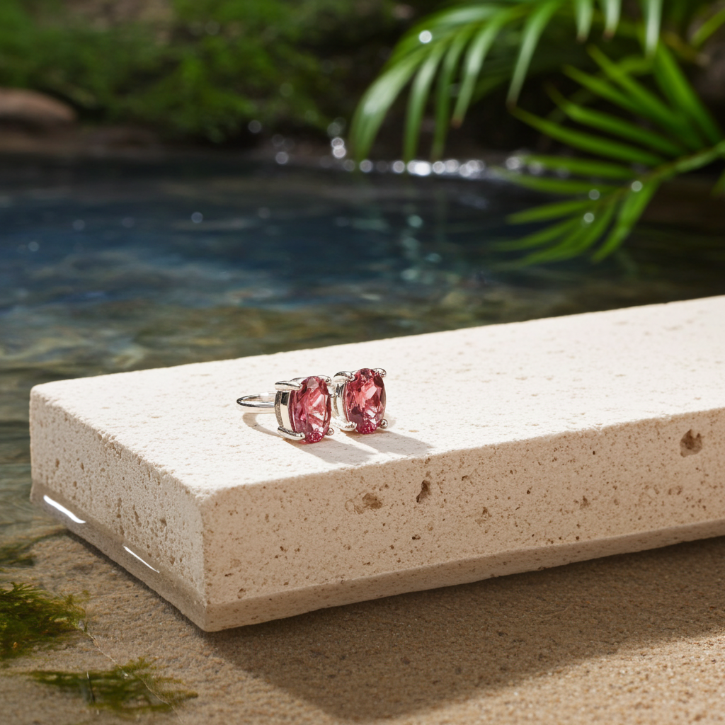 Natural Pink Tourmaline Stud Earrings 4x6mm