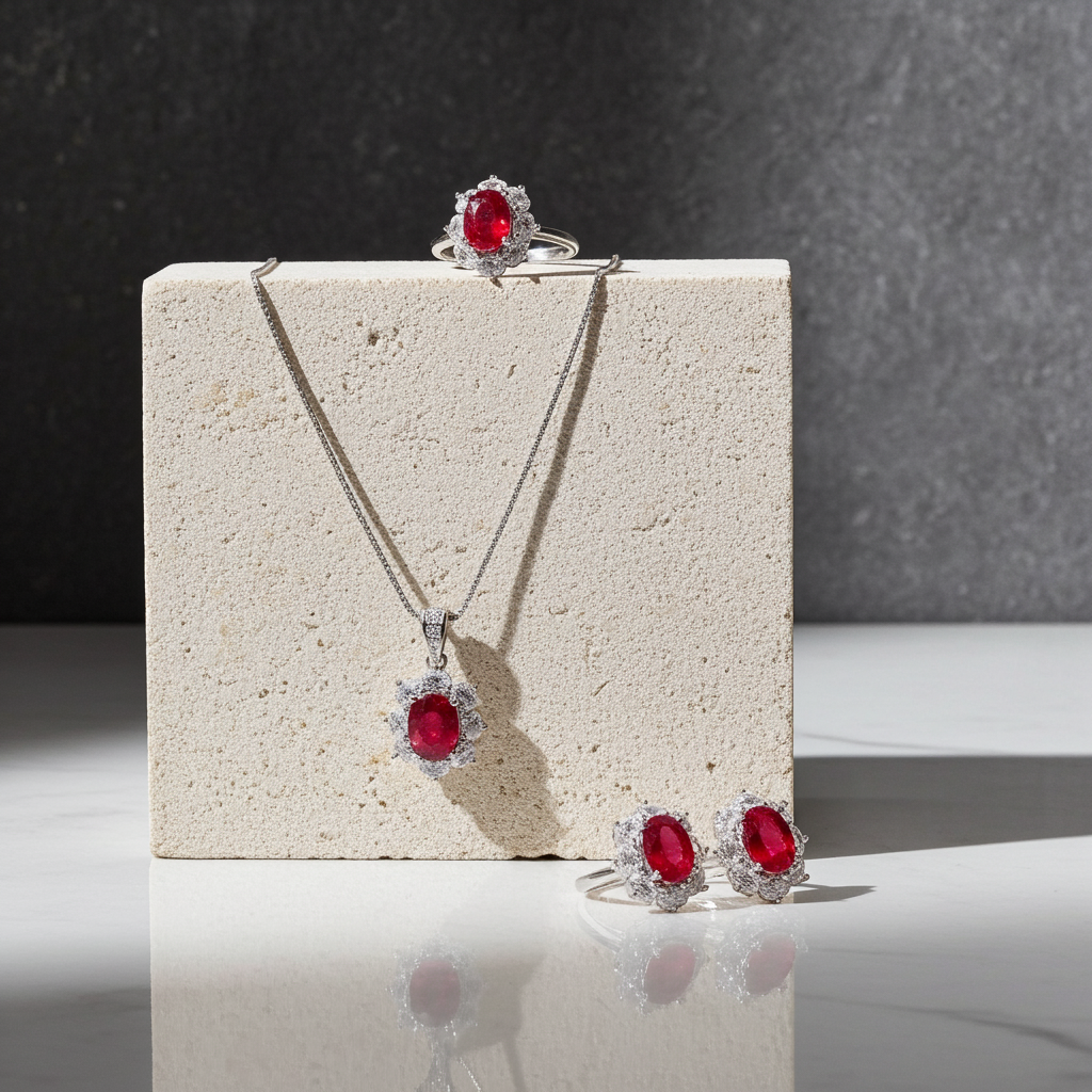 Natural Ruby Jewelry Set, Women's Ruby Pendant and Ring, Ruby Ring and Pendant