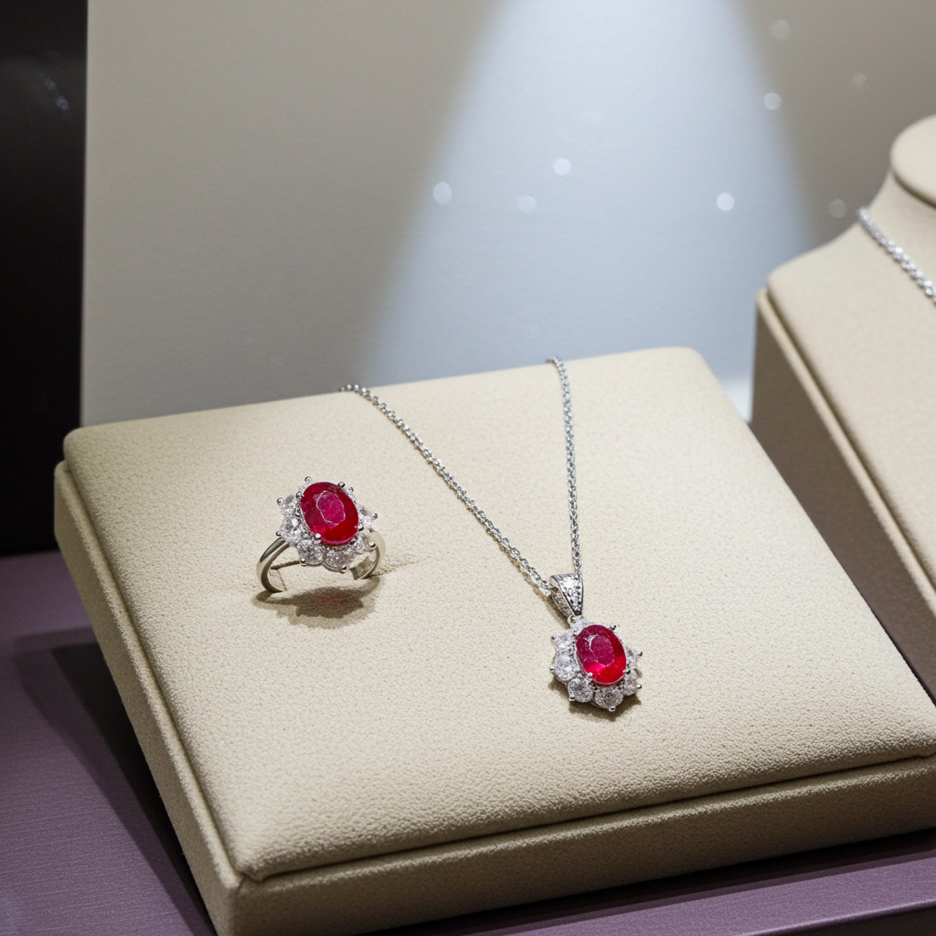 Natural Ruby Jewelry Set, Women's Ruby Pendant and Ring, Ruby Ring and Pendant