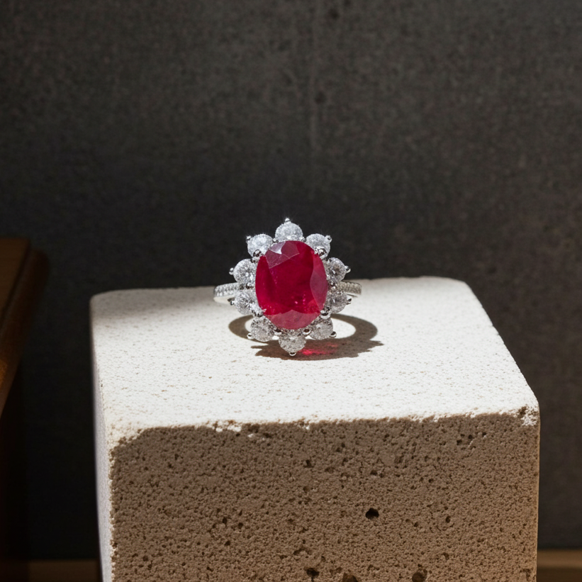 Genuine Burma Ruby Ring Women's Ruby Ring 8x10mm