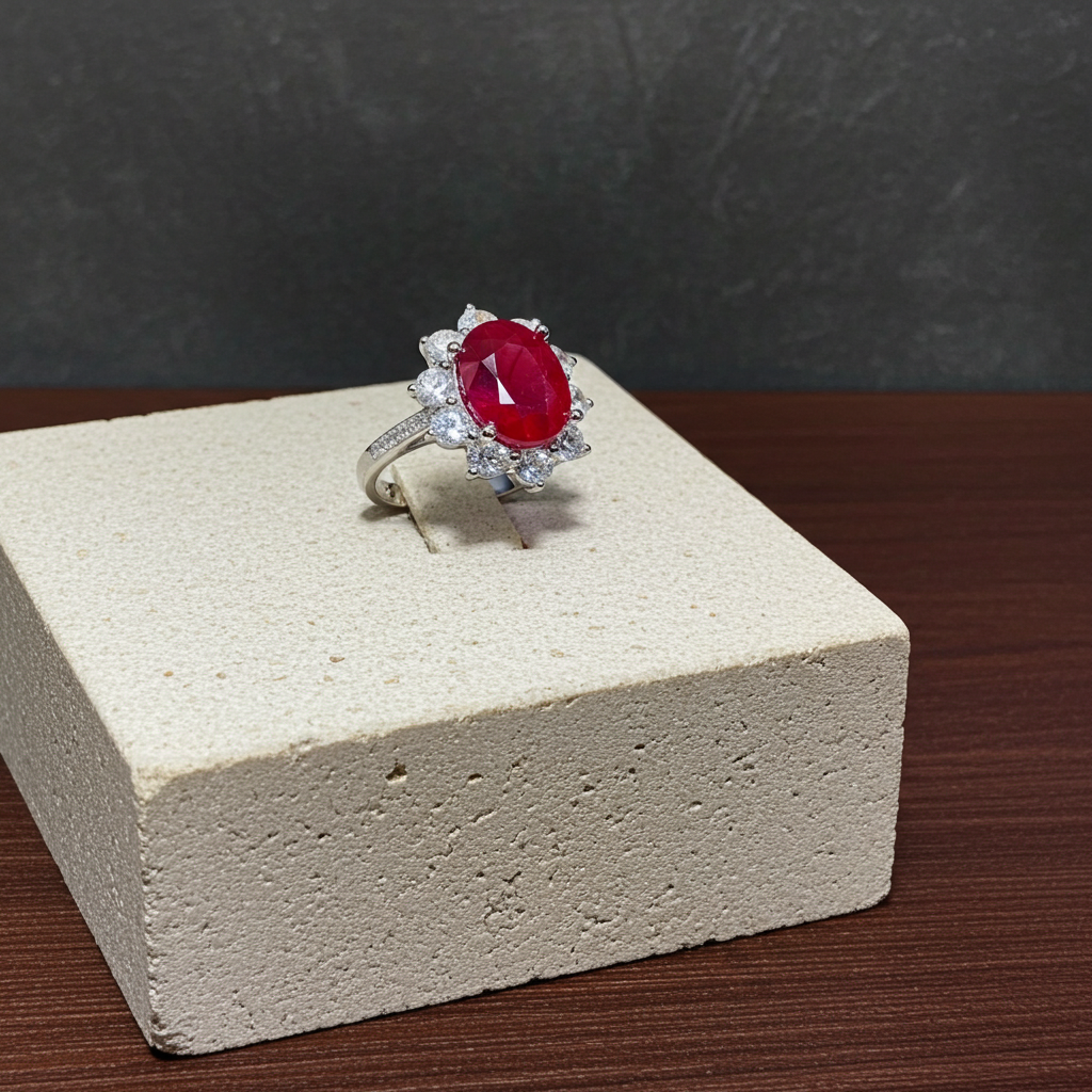 Genuine Burma Ruby Ring Women's Ruby Ring 8x10mm