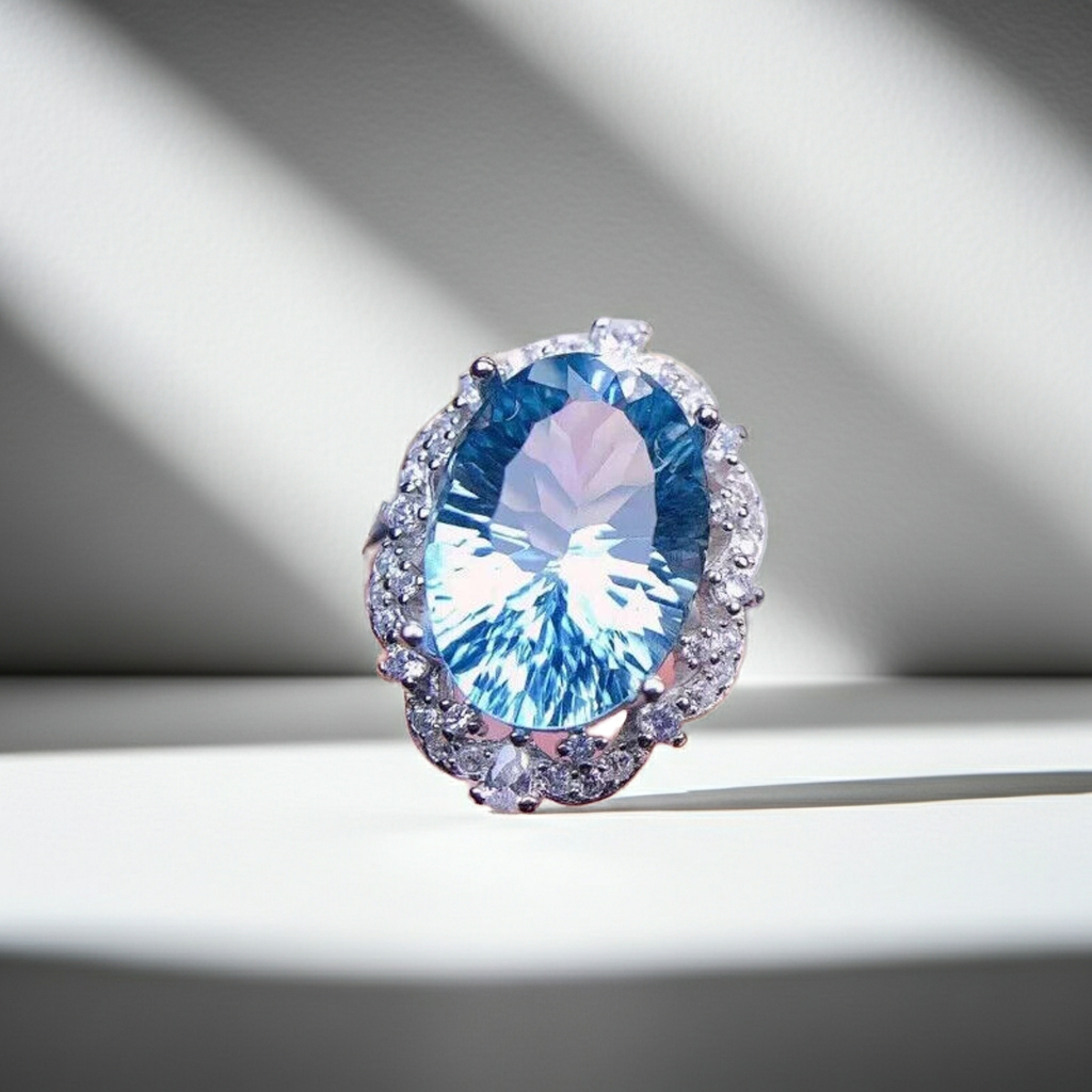 Oval Cut Sky Blue Topaz Gemstone Ring 10x14mm