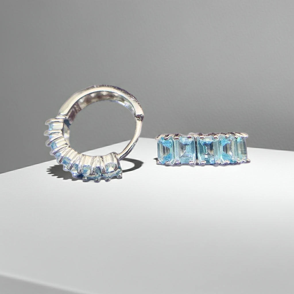 Sky Blue Topaz Hoop Earrings 3x4mm Platinum Plated