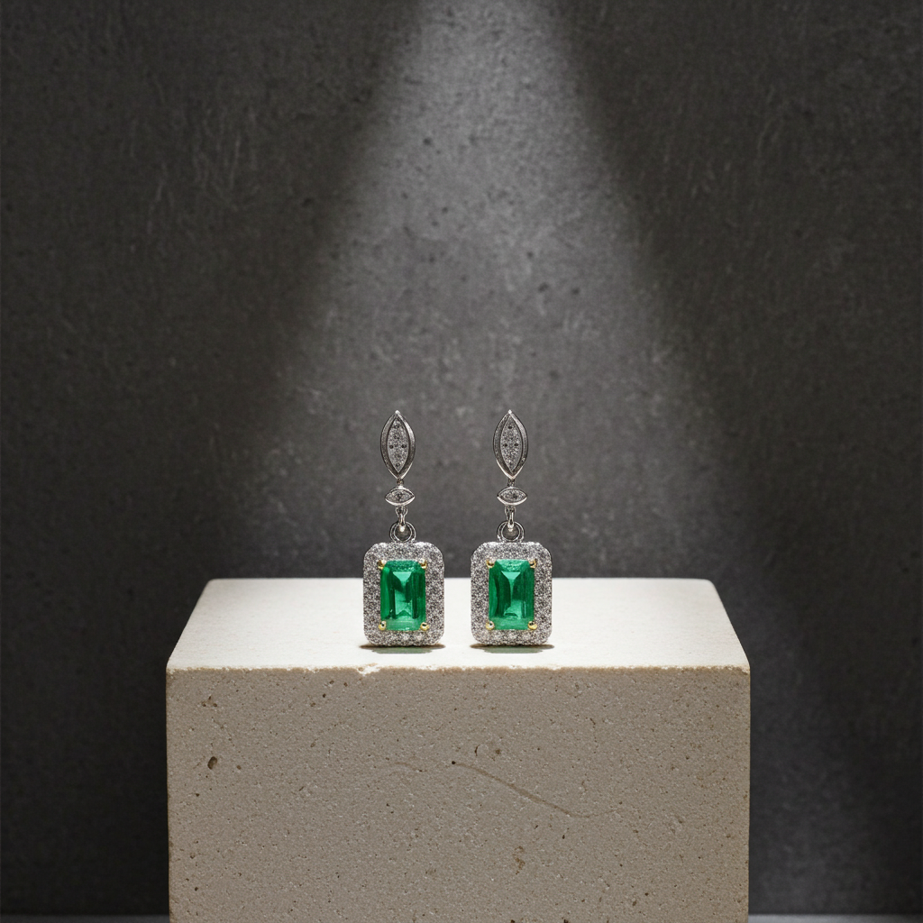 Emerald Cut Colombian Emerald Dangle Earrings 3x5mm