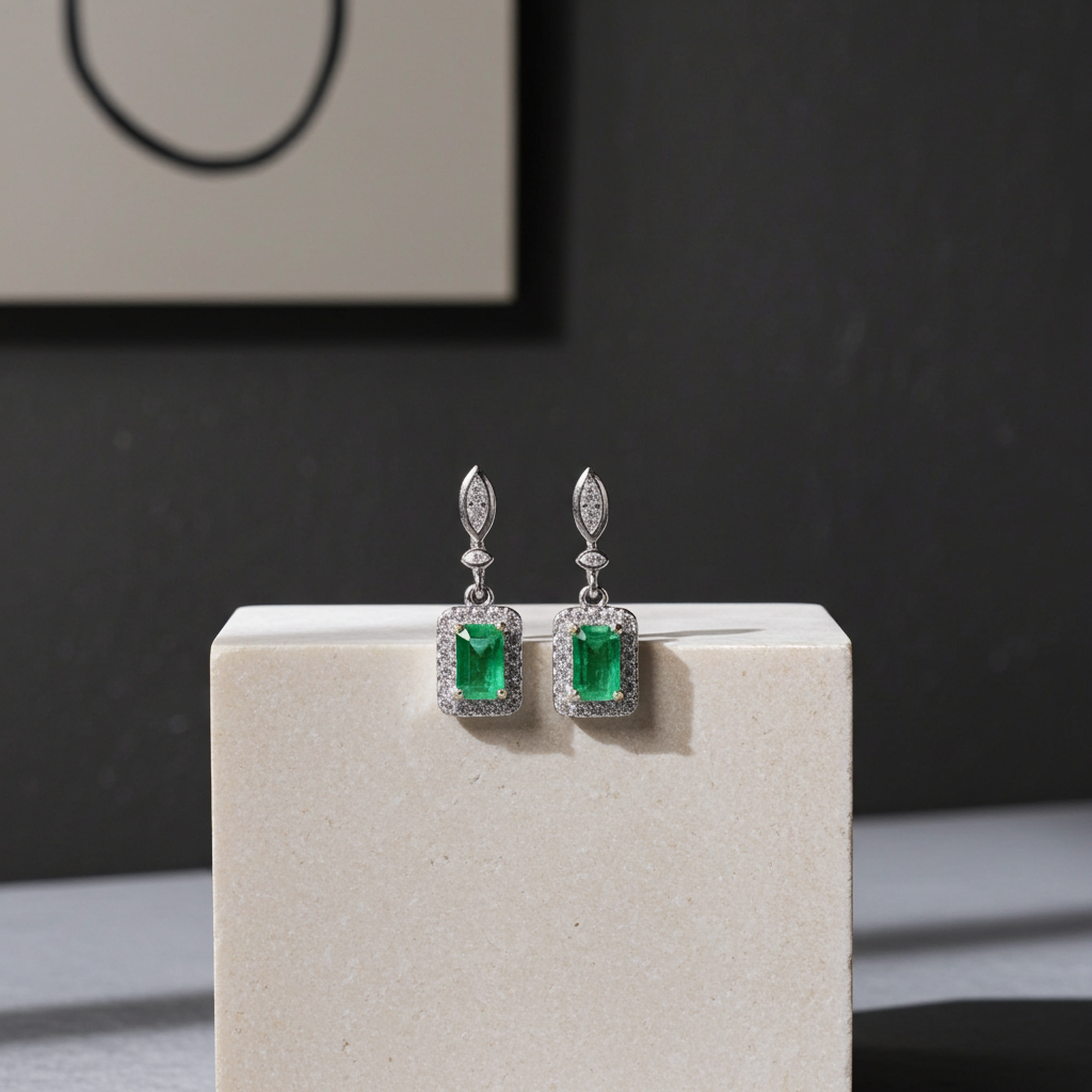 Emerald Cut Colombian Emerald Dangle Earrings 3x5mm