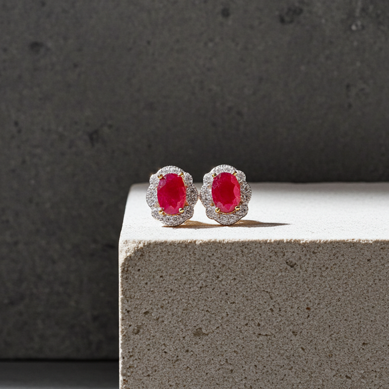 Natural Ruby Stud Earrings Oval 4x6mm