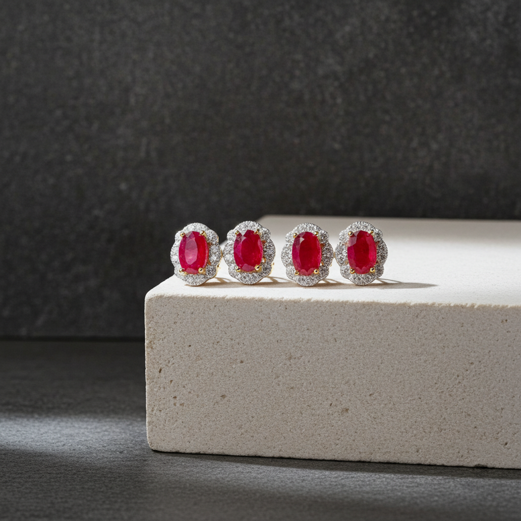 Natural Ruby Stud Earrings Oval 4x6mm
