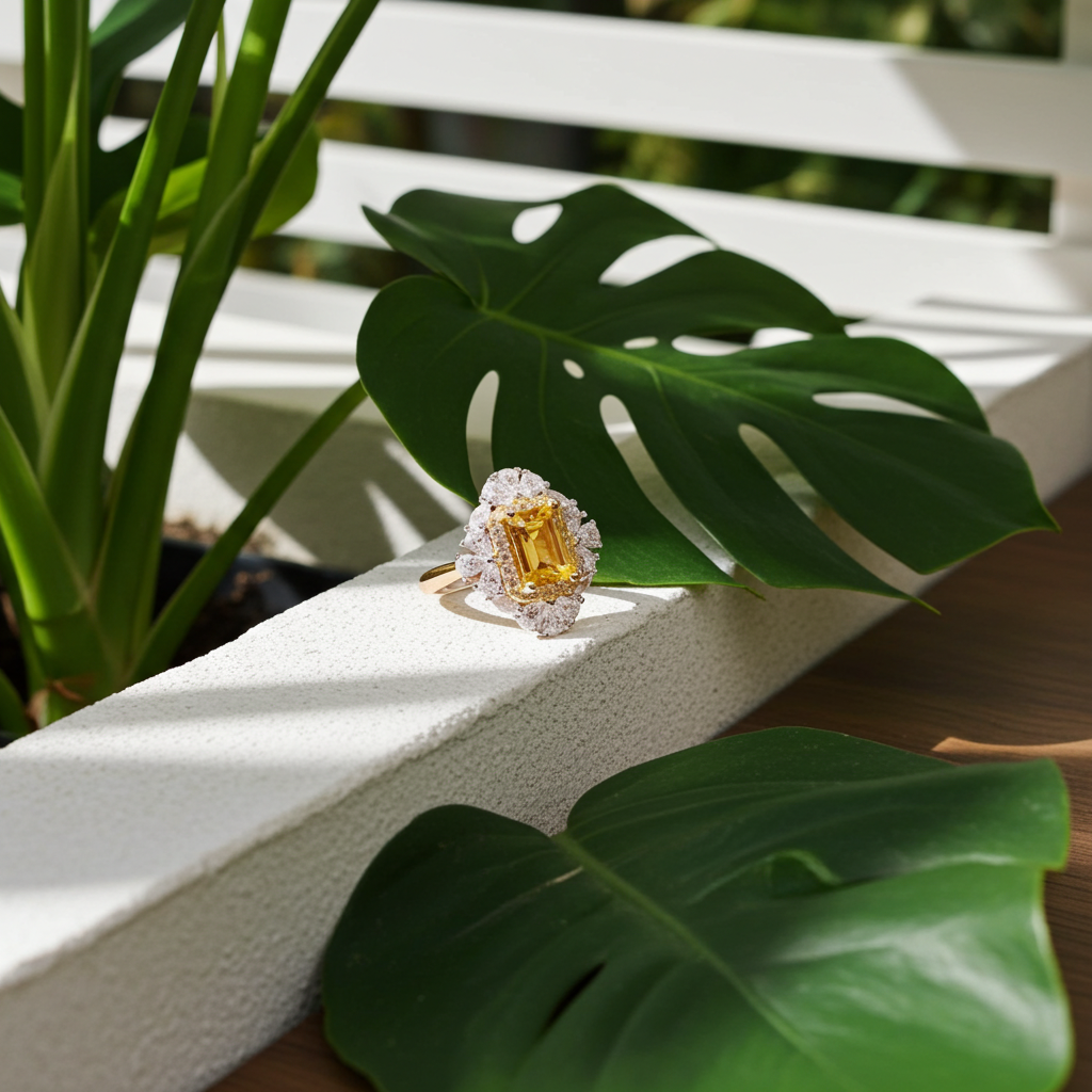 Emerald Cut Natural Citrine Gemstone Ring