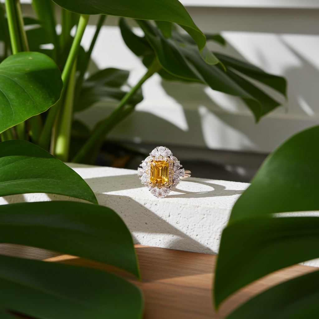Emerald Cut Natural Citrine Gemstone Ring