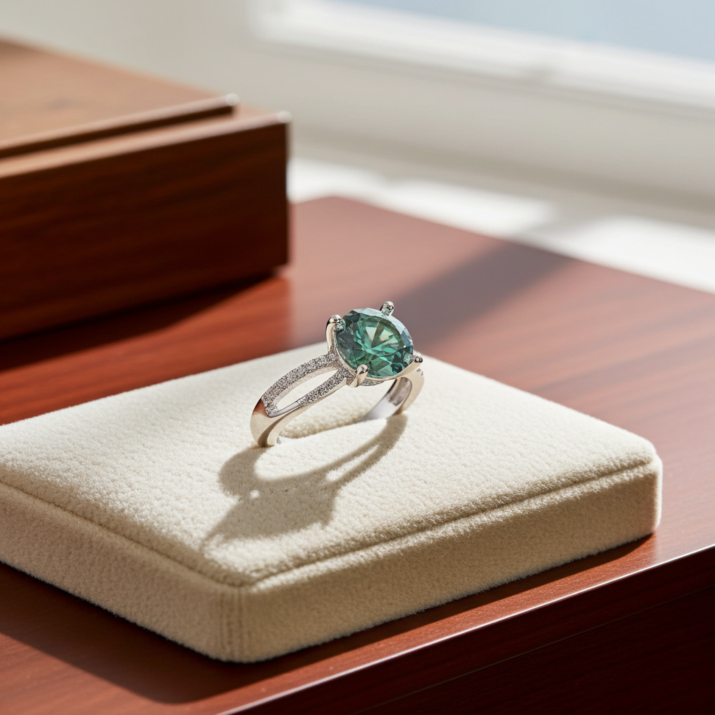 2 Carat Green Moissanite Cocktail Ring, VVS1 Grade Green Moissanite Ring