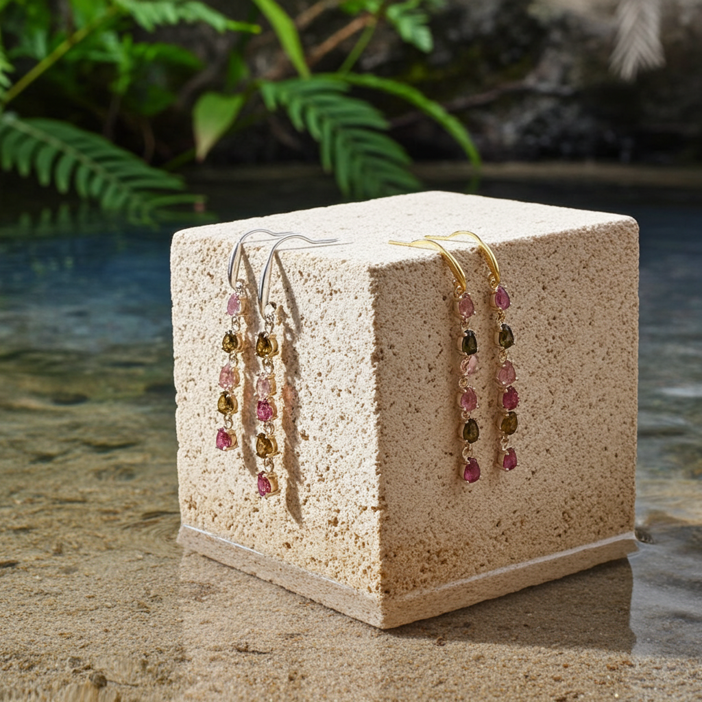 Tourmaline Drop Dangle Earrings 925 Sterling Silver