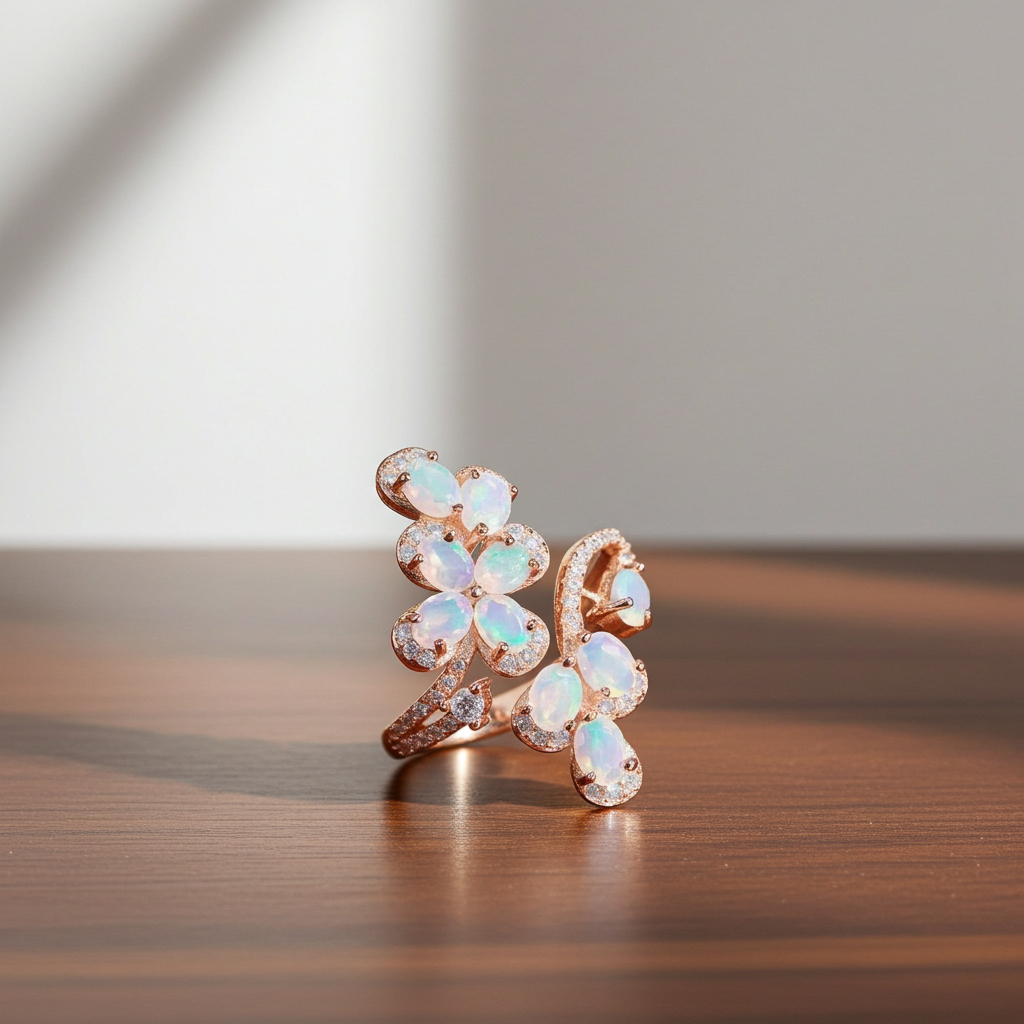 Natural White Fire Opal Full Finger Ring 925 Sterling Silver