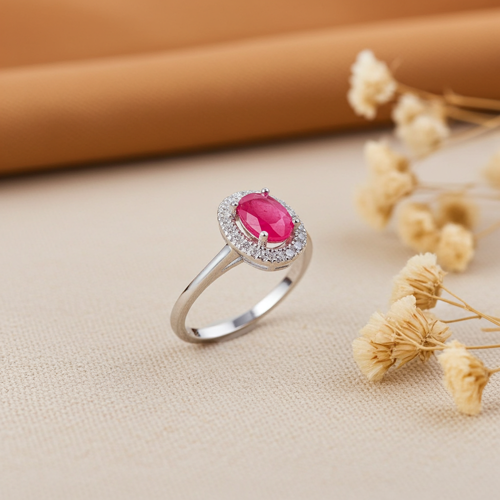 Dainty Pink Burma Ruby Ring 4x6mm 925 Sterling Silver