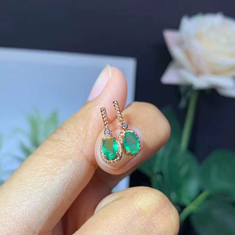 Natural Emerald Drop Dangle Earrings 4x6mm 925 Sterling Silver