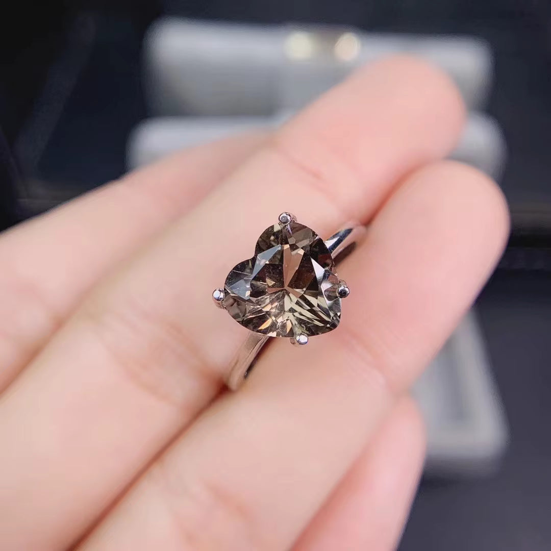 Heart Shaped Smoky Quartz Gemstone Ring 8mm