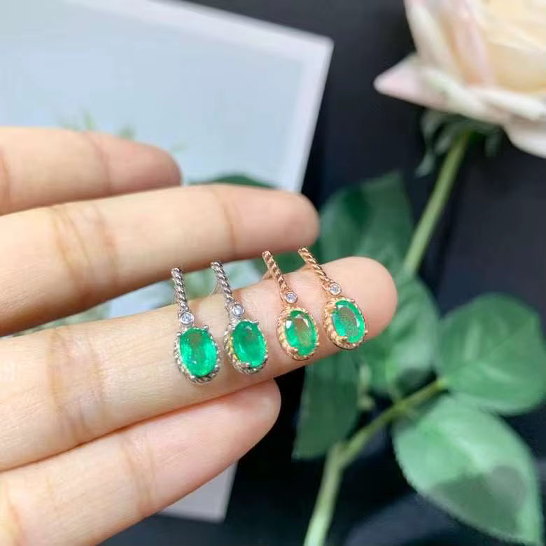 Natural Emerald Drop Dangle Earrings 4x6mm 925 Sterling Silver