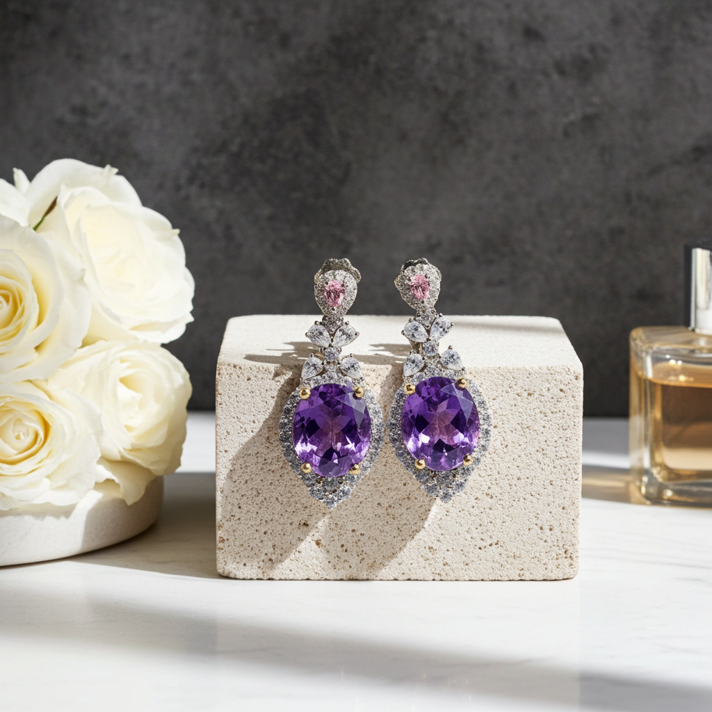 2.5CT Amethyst Drop Dangle Earrings 925 Sterling Silver
