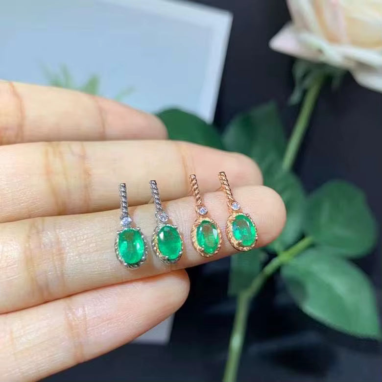 Natural Emerald Drop Dangle Earrings 4x6mm 925 Sterling Silver