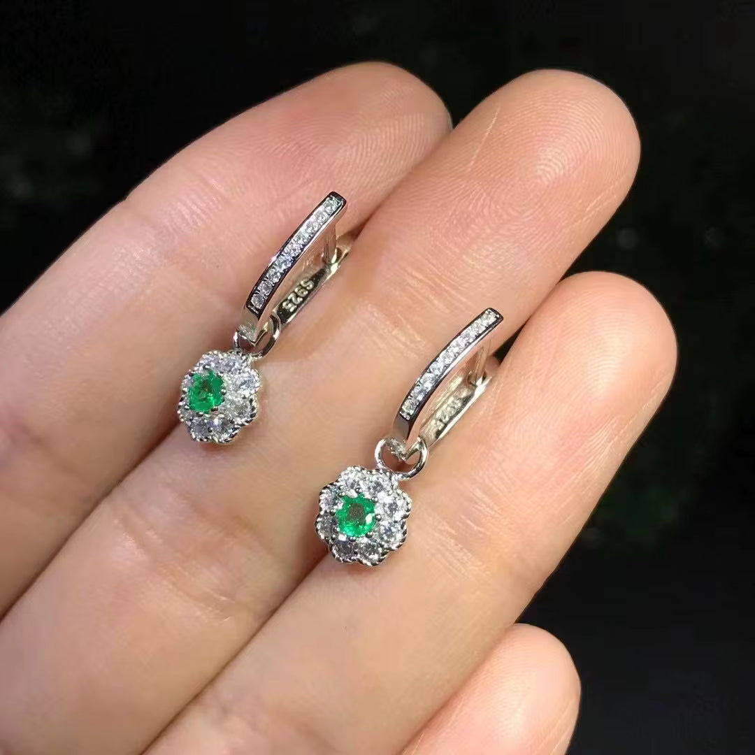 Dainty Emerald Drop Dangle Earrings 3mm VVS Grade Bright Green