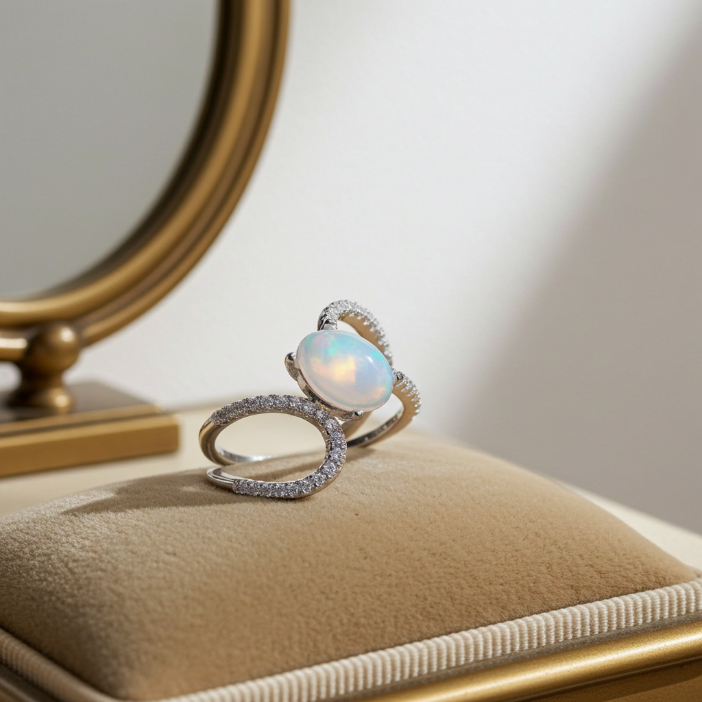 Australian Opal Cocktail Ring 6x8mm Sterling Silver