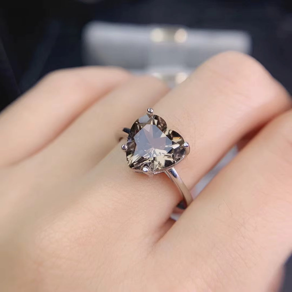 Heart Shaped Smoky Quartz Gemstone Ring 8mm