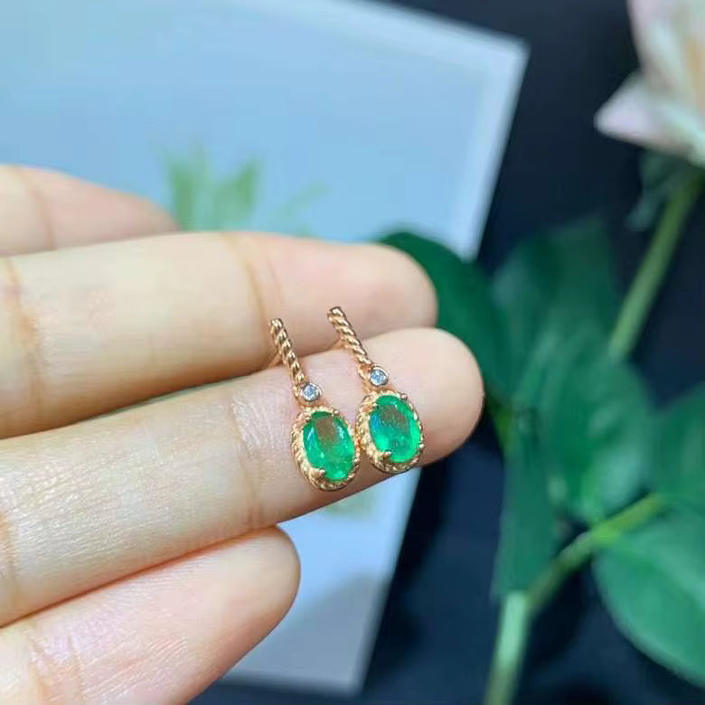 Natural Emerald Drop Dangle Earrings 4x6mm 925 Sterling Silver