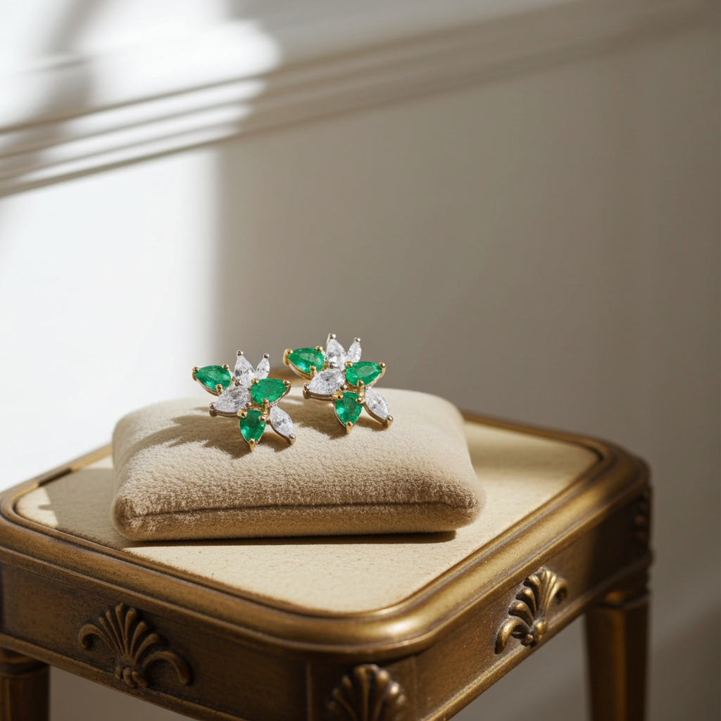 Natural Emerald Pear Cut Cluster Earrings 3x4mm VVS Grade