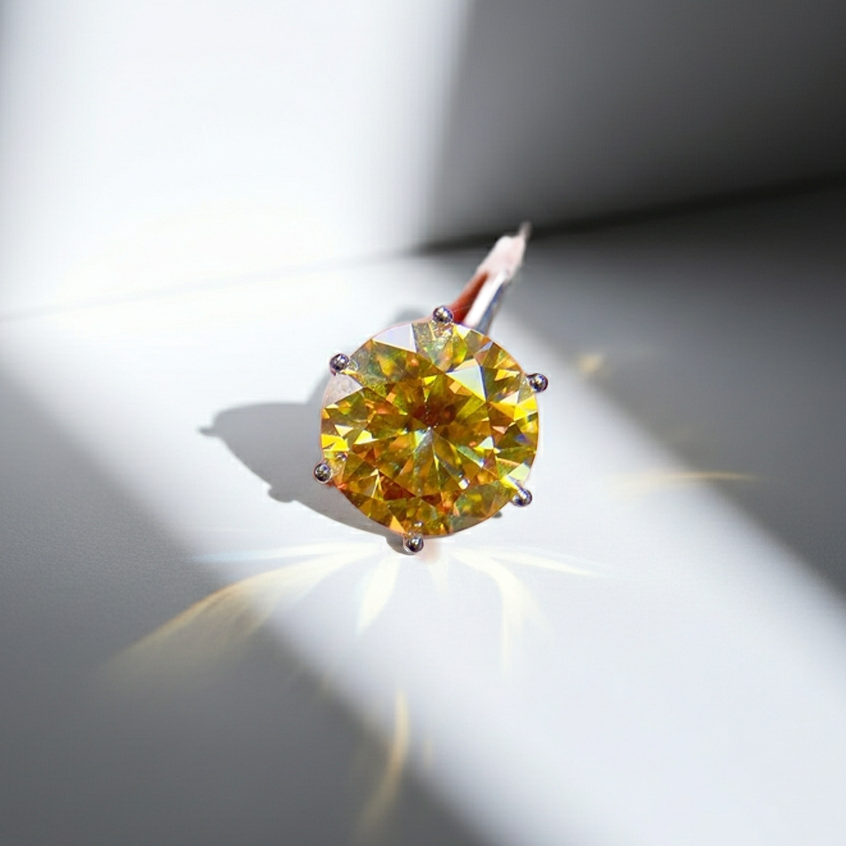 5 Carat Round Cut Yellow Moissanite Ring, 925 Sterling Silver Moissanite Ring