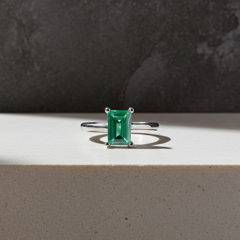 Natural Emerald Ring 5x7mm, Genuine Colombian Emerald Ring Sterling Silver