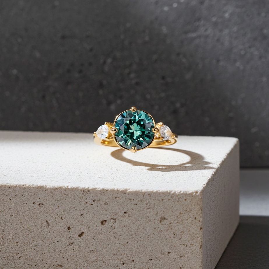 VVS1 2 CT Green Moissanite Ring 8mm