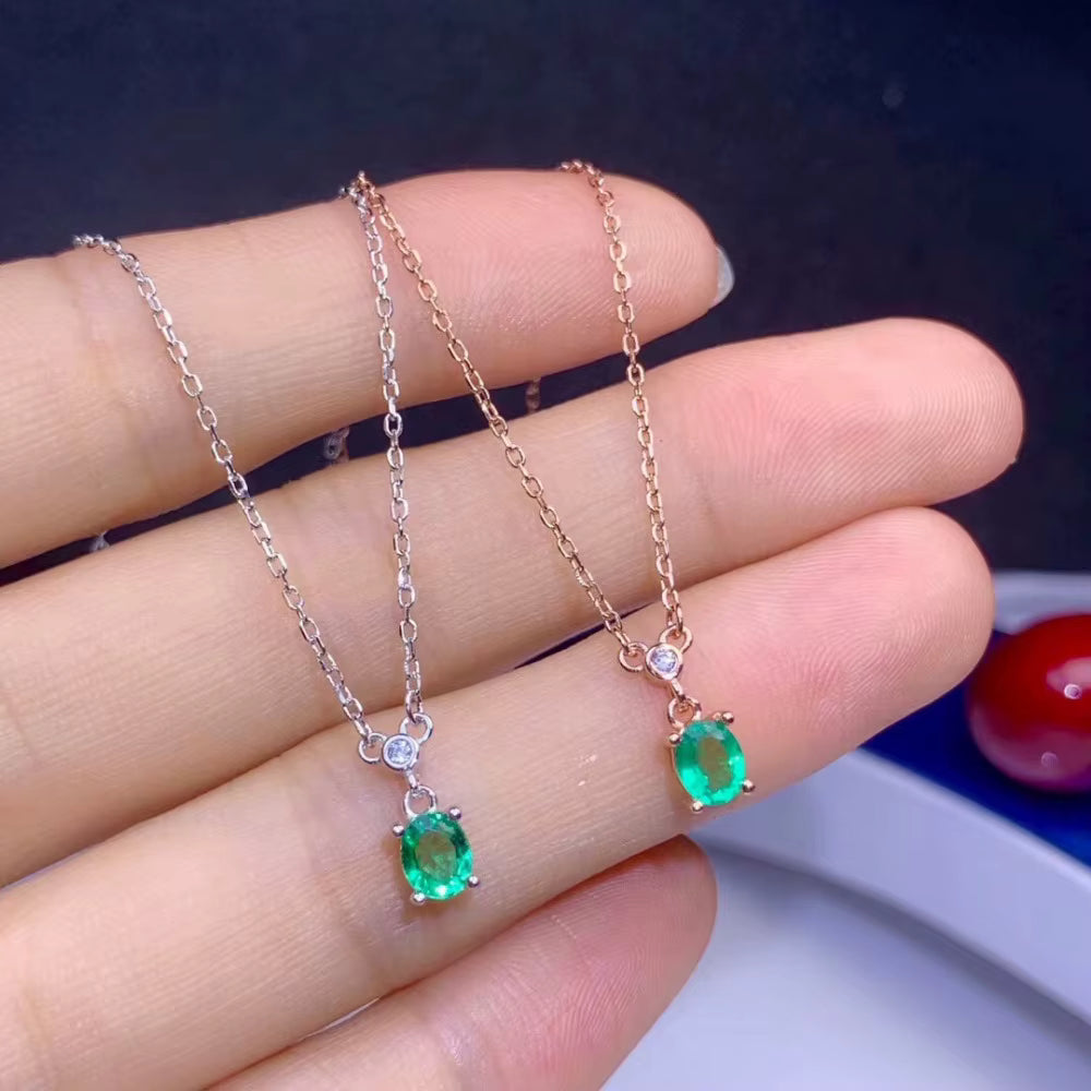 Natural Mined Colombian Emerald Pendant Necklace 4x5mm