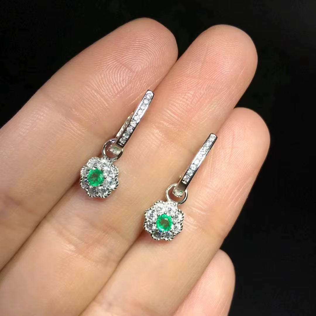 Dainty Emerald Drop Dangle Earrings 3mm VVS Grade Bright Green