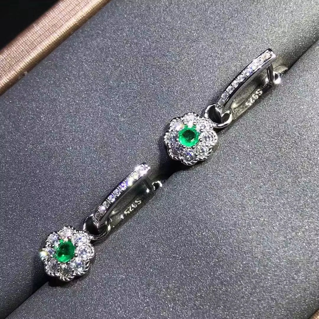 Dainty Emerald Drop Dangle Earrings 3mm VVS Grade Bright Green