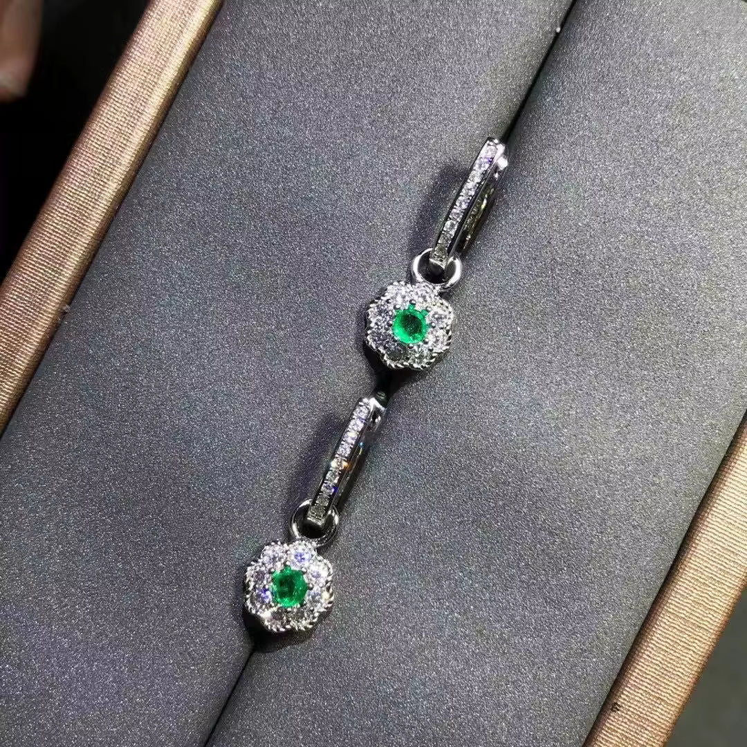 Dainty Emerald Drop Dangle Earrings 3mm VVS Grade Bright Green