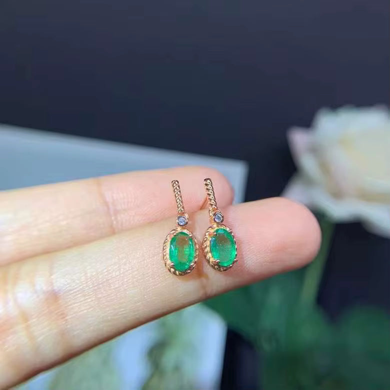 Natural Emerald Drop Dangle Earrings 4x6mm 925 Sterling Silver