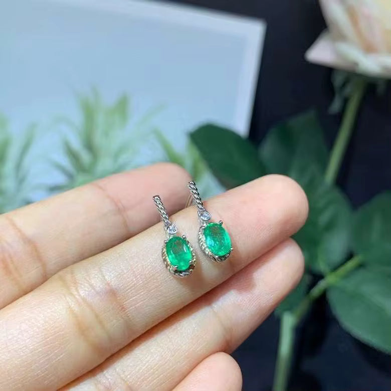 Natural Emerald Drop Dangle Earrings 4x6mm 925 Sterling Silver
