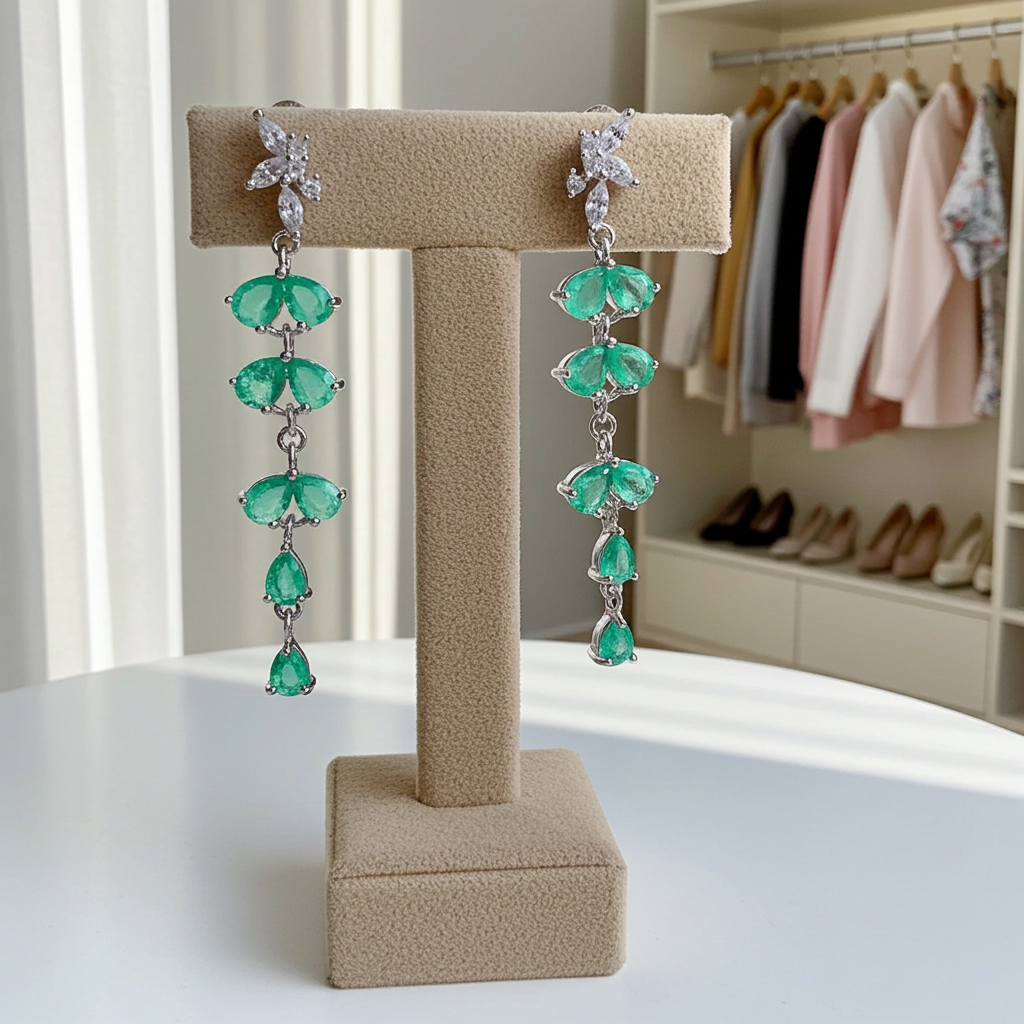 Natural Emerald Drop Dangle Leaflet Earrings 3x4mm