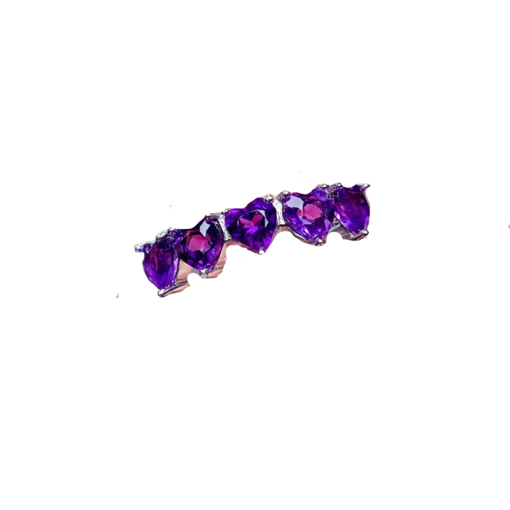 Heart Shaped Amethyst Band Ring 925 Sterling Silver