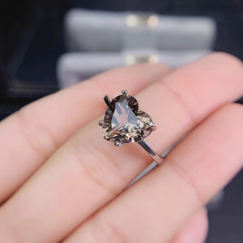 Heart Shaped Smoky Quartz Gemstone Ring 8mm
