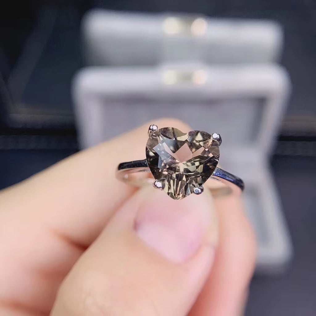 Heart Shaped Smoky Quartz Gemstone Ring 8mm